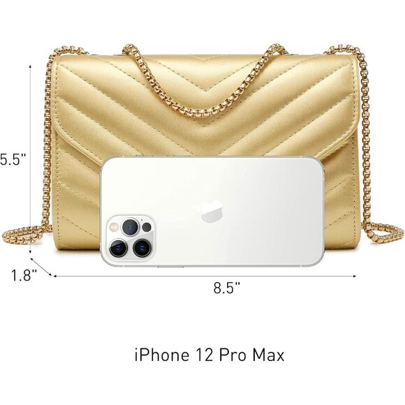 ⚡ Women's Gold Stylish Evening Clutch Chain Shoulder Strap Crossbody Bag - Picture 4 of 6